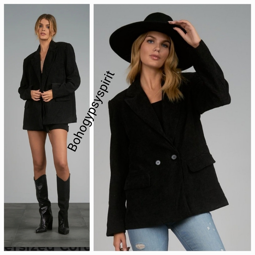 NWT $110 Elan Corduroy Black Oversized Blazer